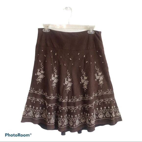Forever 21 Brown Embroidered A-line Skirt, Small - Picture 1 of 11